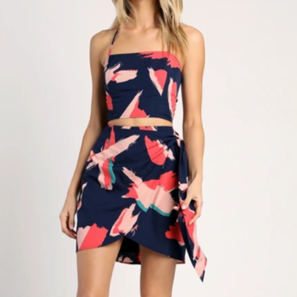 Lulus Artistic Impulse Navy Blue Abstract Print Two-piece Mini Dress - Size M